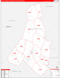 Lewiston-Auburn Metro Area Wall Map Red Line Style 2024